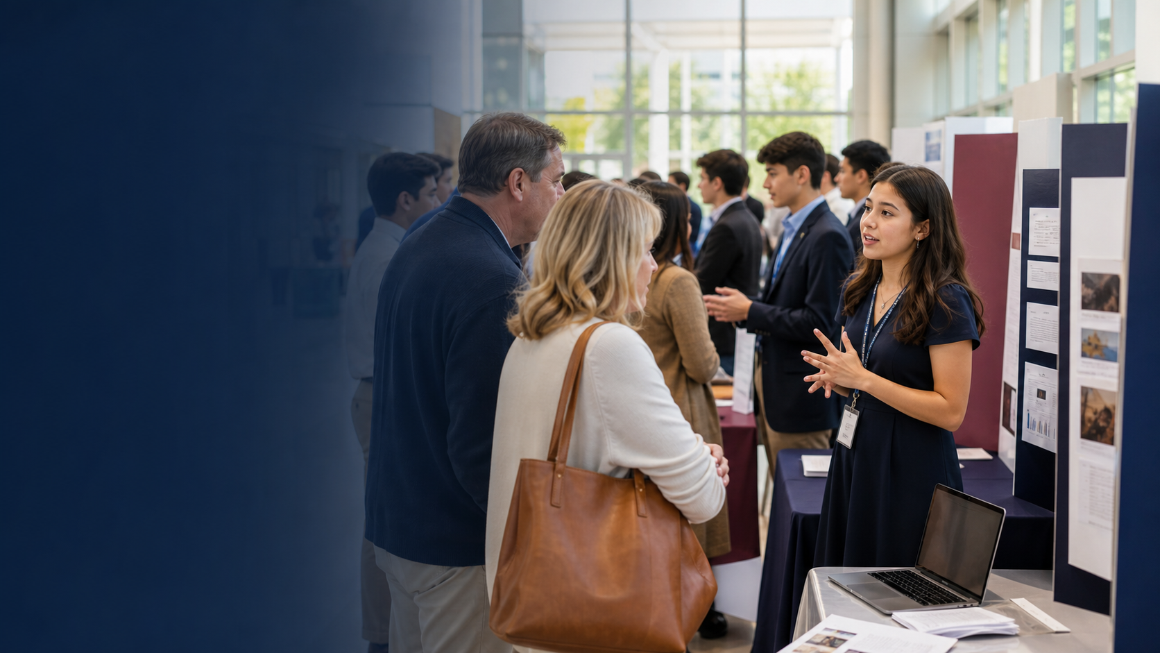 Students presenting projects at a community expo